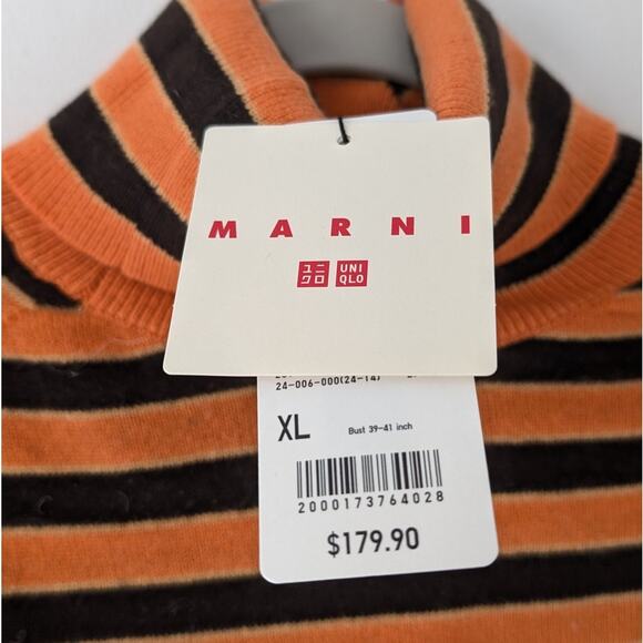 NWT MARNI + Uniqlo Orange 100% Cashmere Striped Turtleneck Sweater, size XL - Picture 4 of 9